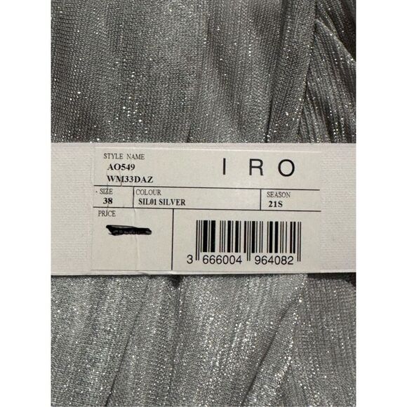 NWT IRO X Revolve Draped Metallic Silver Deep V-Neck Shoulder Pad Mini Dress 6 - Picture 6 of 16